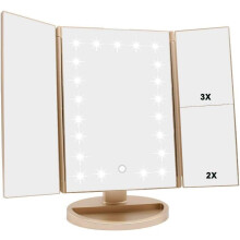 Espelho de maquiagem LED, ampliação 1X/2X/3X, tampo de mesa iluminado por LED