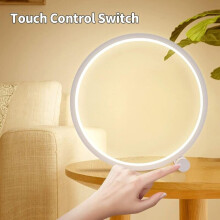 Luminária de mesa LED noturna com controle de toque, 3 cores, 10 brilhos, design circular moderno, material