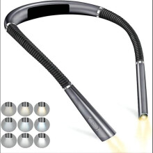 Luz de leitura recarregável para pescoço na cama, 3 cores, preto, 6 níveis de brilho, braço dobrável,