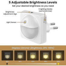Soquete para luz noturna com sensor crepuscular, pedestal de 2 peças, 3 posições, automático/ligado