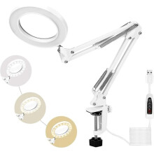 Lupa de mesa com 72 LEDs, lupa de mesa com luz natural 5X e clipe de metal, 3 modos de cor, ajustável