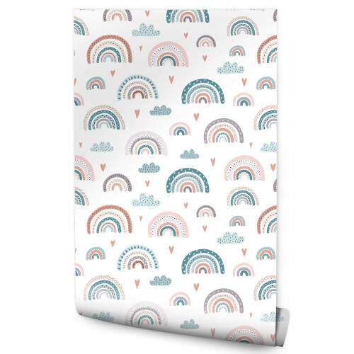 Papel de parede para quarto infantil Arco-íris colorido Nuvens Decoração estilo Boho