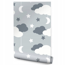 Papel de parede infantil Nuvens Estrelas Luas Céu