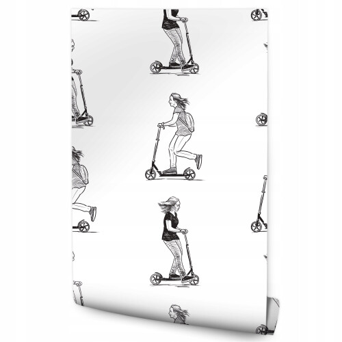 Papel de parede infantil Mulher scooter preto e branco