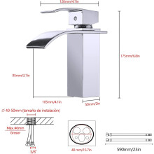 Kylpyhuonehana, moderni vesiputousdesign wc-hana, kestävä metallirunko korkealaatuisella metallikromilla.