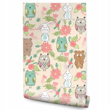 Papel de parede para quarto infantil animais flores