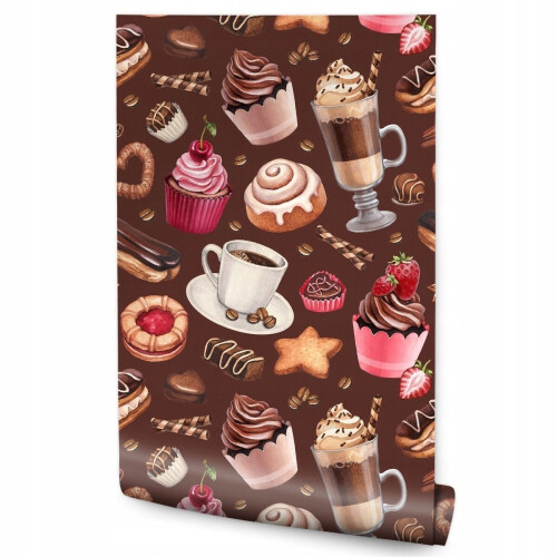 Papel de parede para sala de jantar Doces Bolos de café Chocolate