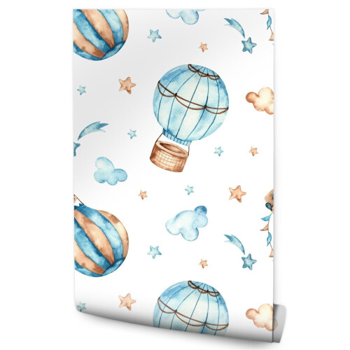 Papel de parede para quarto infantil Balões de aquarela Nuvens