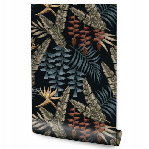 Papel de parede para sala de estar com folhas exóticas e natureza
