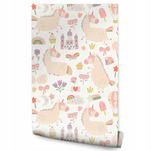 Papel de parede quarto infantil unicórnio borboletas
