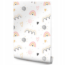 Papel de parede para quarto infantil com padrão contemporâneo, arco-íris, corações, abstrato