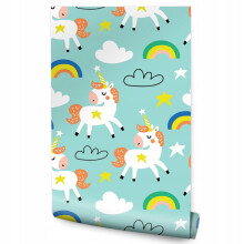 Papel de parede infantil Arco-íris Nuvens Estrelas