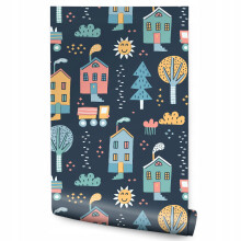 Papel de parede para quarto infantil cidade sol