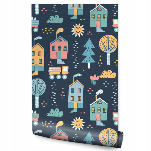 Papel de parede para quarto infantil cidade sol