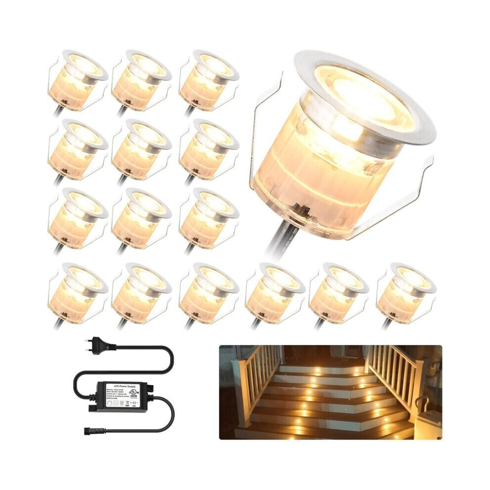 Lot de 16 Spots Encastrables Extérieurs DC12V Ø30mm 0.6W IP67 Spot LED Encastrable Extérieur pour Terrasse à Terre