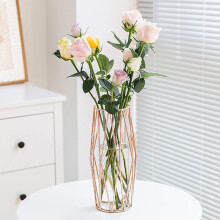 Vase à fleurs en verre avec support géométrique en métal, cristal transparent