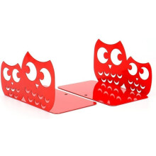Paire de serre-livres antidérapants en métal pour enfants - Serre-livres hibou - Cadeaux (rouge)