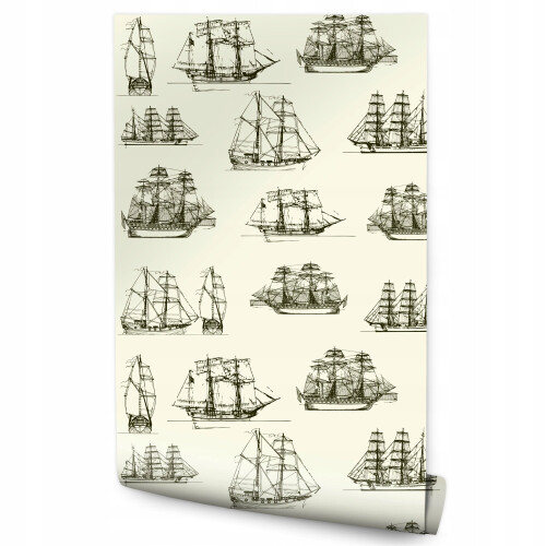 Papel de parede infantil Veleiros Esboço vintage