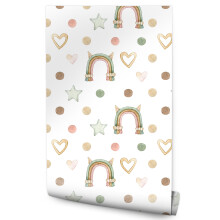 Papel de parede para quarto infantil estilo BOHO bolinhas arco-íris estrelas
