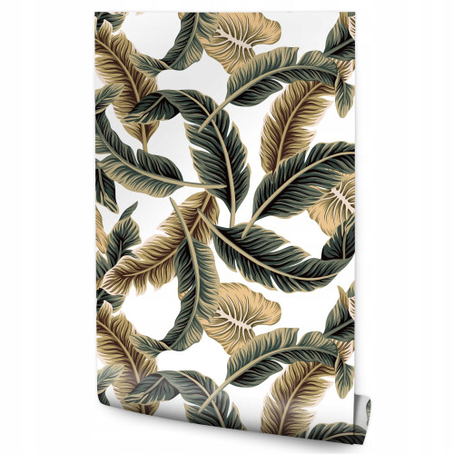 Papel de parede 3D colorido com folhas de bananeira para quarto
