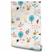 Papel de parede infantil Abelhas Árvores Flores