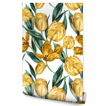 Papel de parede Flores de TULIPAS amarelas em fundo branco Natureza