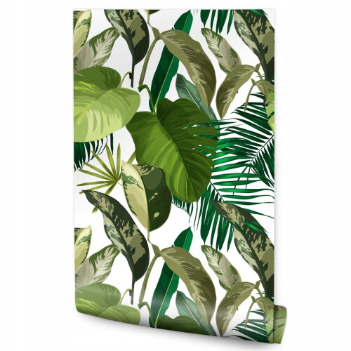 Papel de parede com folhas tropicais verdes para sala de jantar