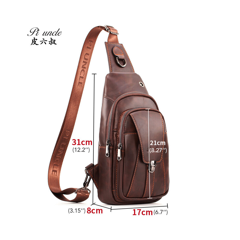 Sac de poitrine vintage en cuir marron foncé PIUNCLE pour homme, sacoche à bandoulière tendance