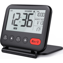 Sveglia da viaggio Mini portatile LCD digitale con calendario retroilluminato 12/24 ore Temperatura Specchio per