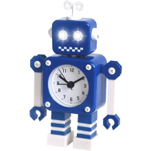 Sveglia robot, sveglia silenziosa in metallo inossidabile con occhi luminosi lampeggianti e maniglia girevole,
