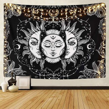 Tapiséria Sun Moon Tarot Psychedelická tapiséria Black Sky Nástenná indická mandala
