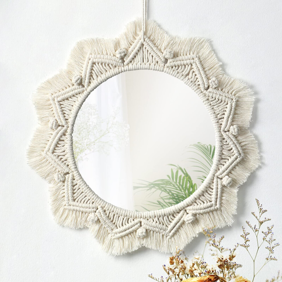 Miroir mural bohème en macramé, décoration murale à franges, style bohème, rond, décoratif, idéal pour un appartement