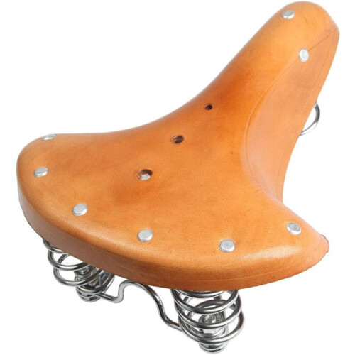 Selle de vélo à ressort en cuir véritable, cuir de remplacement rétro