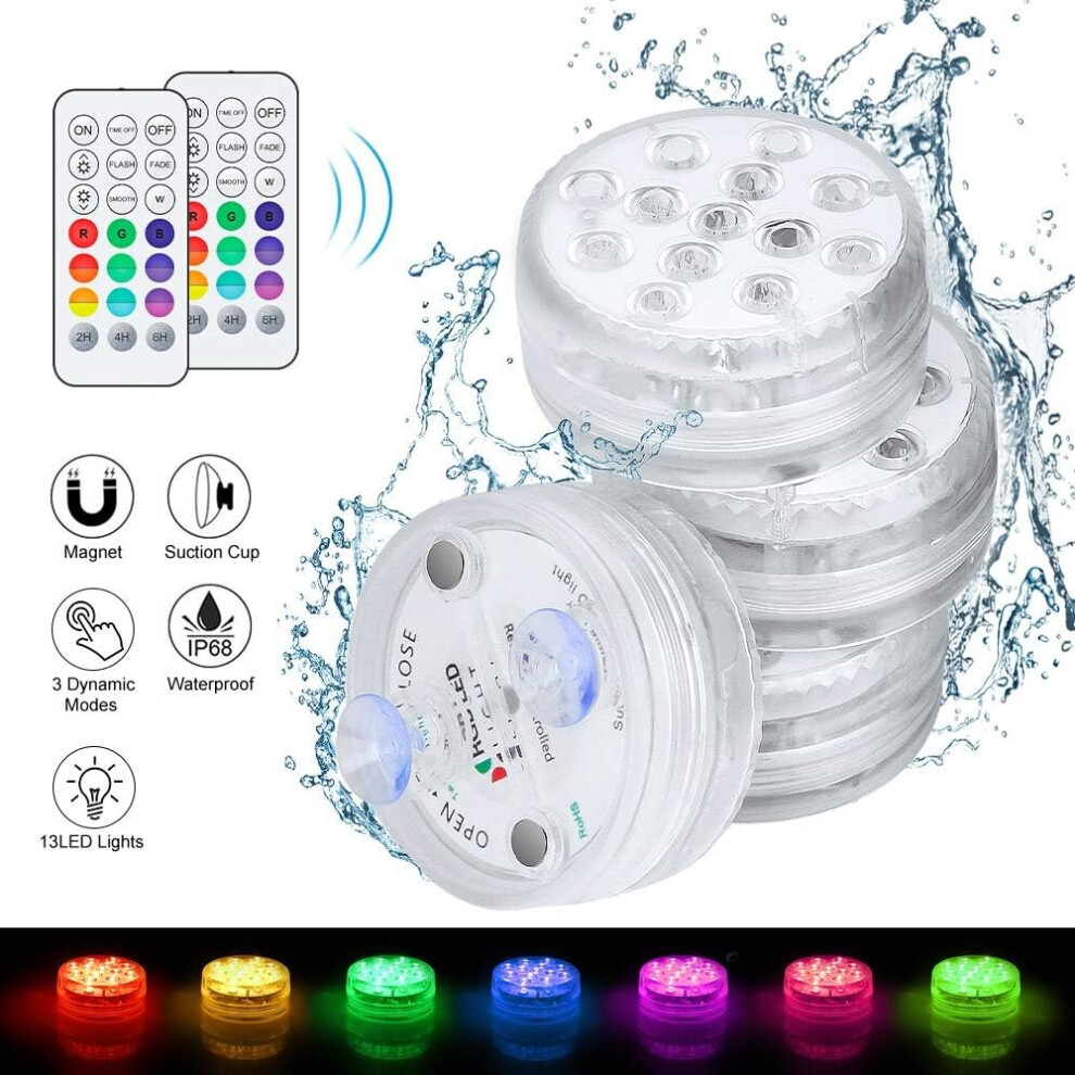 Lot de 4 lampes LED submersibles pour piscine, étanches IP68, 16 couleurs RVB