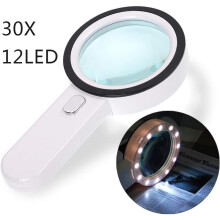 Lente d'ingrandimento da lettura, lente d'ingrandimento a 12 LED, lente d'ingrandimento 30x, grande lente d'ingrandimento