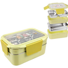 Lasten lounaslaatikko / Bento Box kahdella tasolla ruostumattomasta teräksestä valmistettujen ruokasäiliöiden