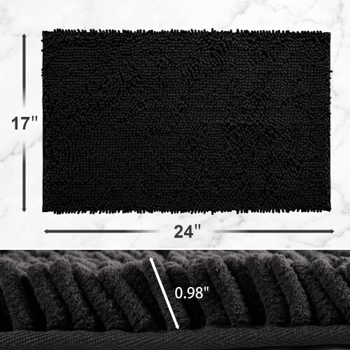 Tapete antiderrapante para banho, macio e fofo, superabsorvente, 17 x 24 polegadas, preto