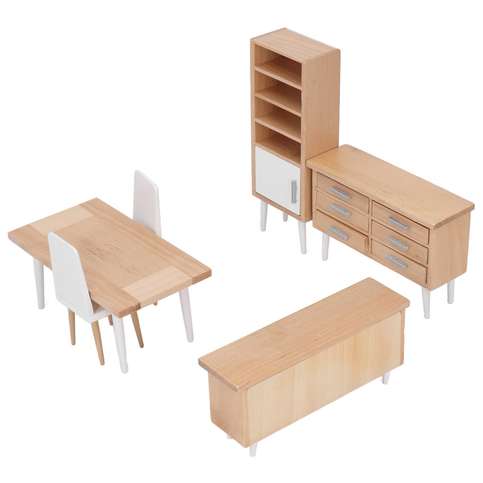 Ensemble de 6 meubles miniatures en bois pour maison de poupée, échelle 1:12, avec table et chaises, pour filles