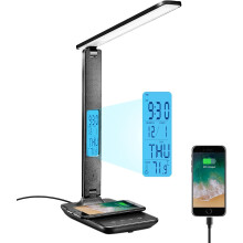 Pöytälamppu, LED-pöytälamppu langattomalla laturilla, USB-latausportti, säädettävä, taitettava pöytälamppu