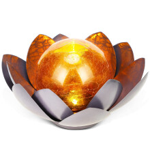 Luzes solares para decoração de jardim ao ar livre, globo de vidro de lótus, flor âmbar rachada, luz