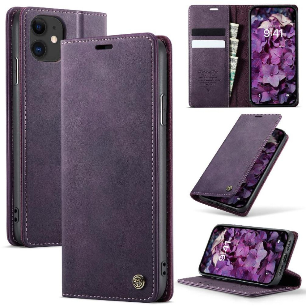 (Purple) Retro Leather Wallet Case For Iphone 11 Adjustable Kickstand Shockproof Protection Rfid Blocking Purple 764563548132