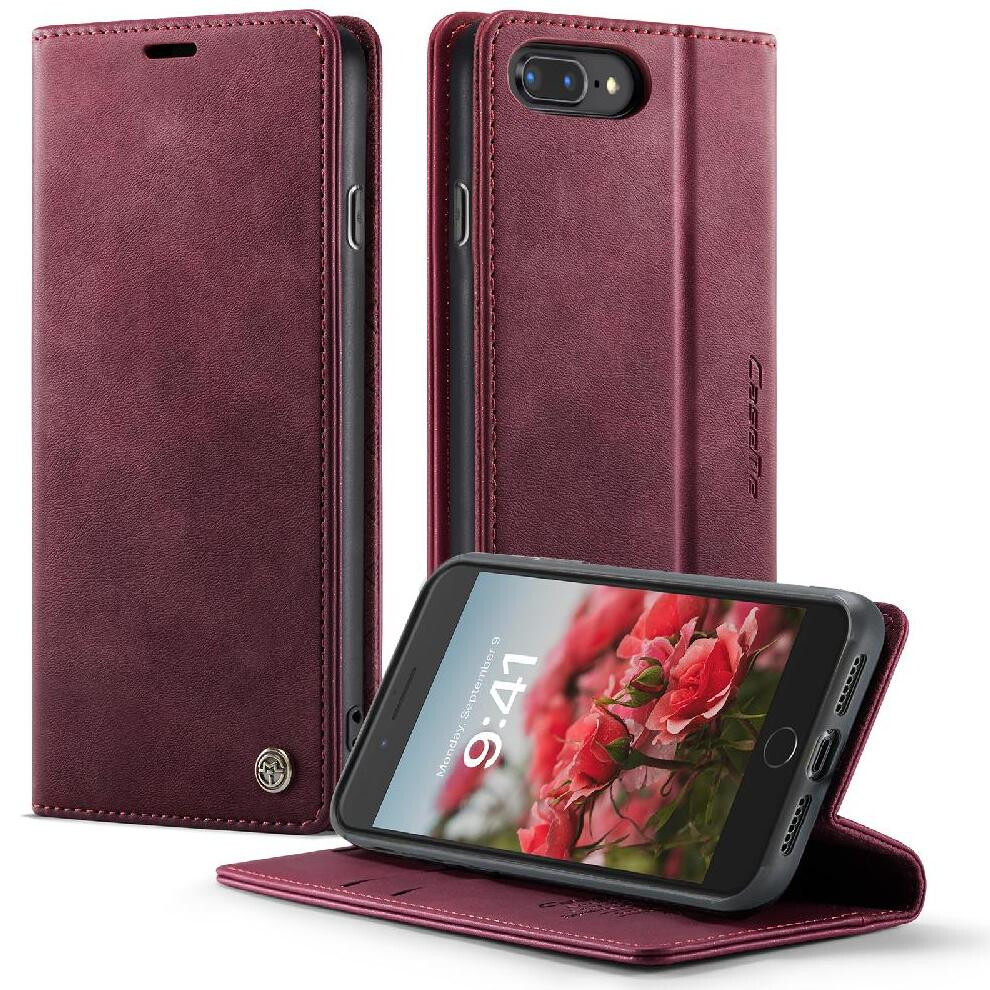 Photos - Case Retro Leather Wallet for iphone 7 Plus/8 Plus Shockproof Protection Rfid Blocking Adjustable Kickstand(Red)