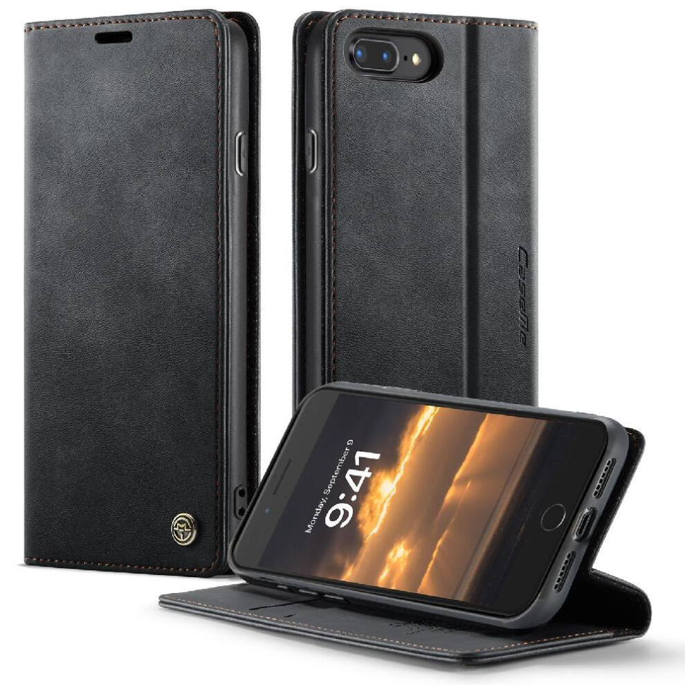 (Black) Retro Leather Wallet Case For Iphone 6 Plus/6S Plus Shockproof Protection Adjustable Kickstand Rfid Blocking Black 764563548255