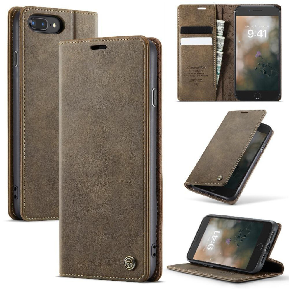 (Brown) Retro Leather Wallet Case For Iphone 6 Plus/6S Plus Shockproof Protection Adjustable Kickstand Rfid Blocking Brown 764563548217