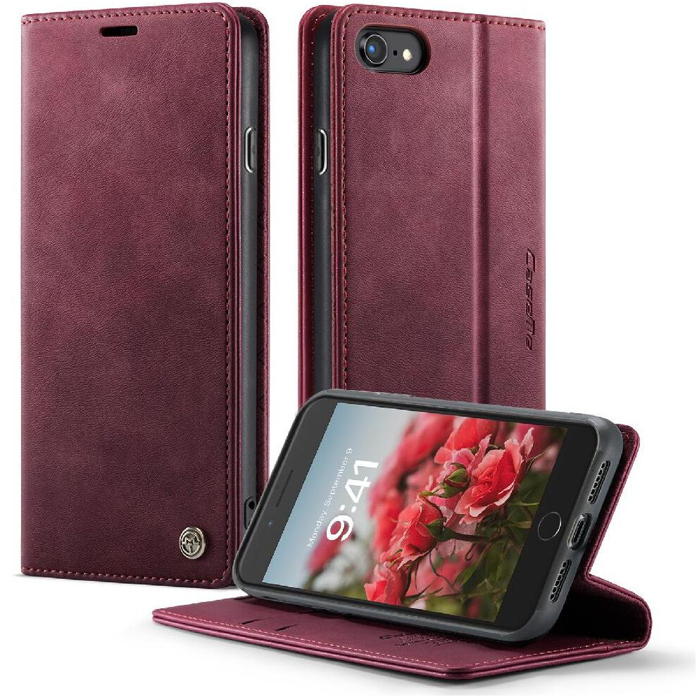 (Red) Retro Leather Wallet Case For Iphone 6/6S Shockproof Protection Adjustable Kickstand Rfid Blocking Red 764563548378