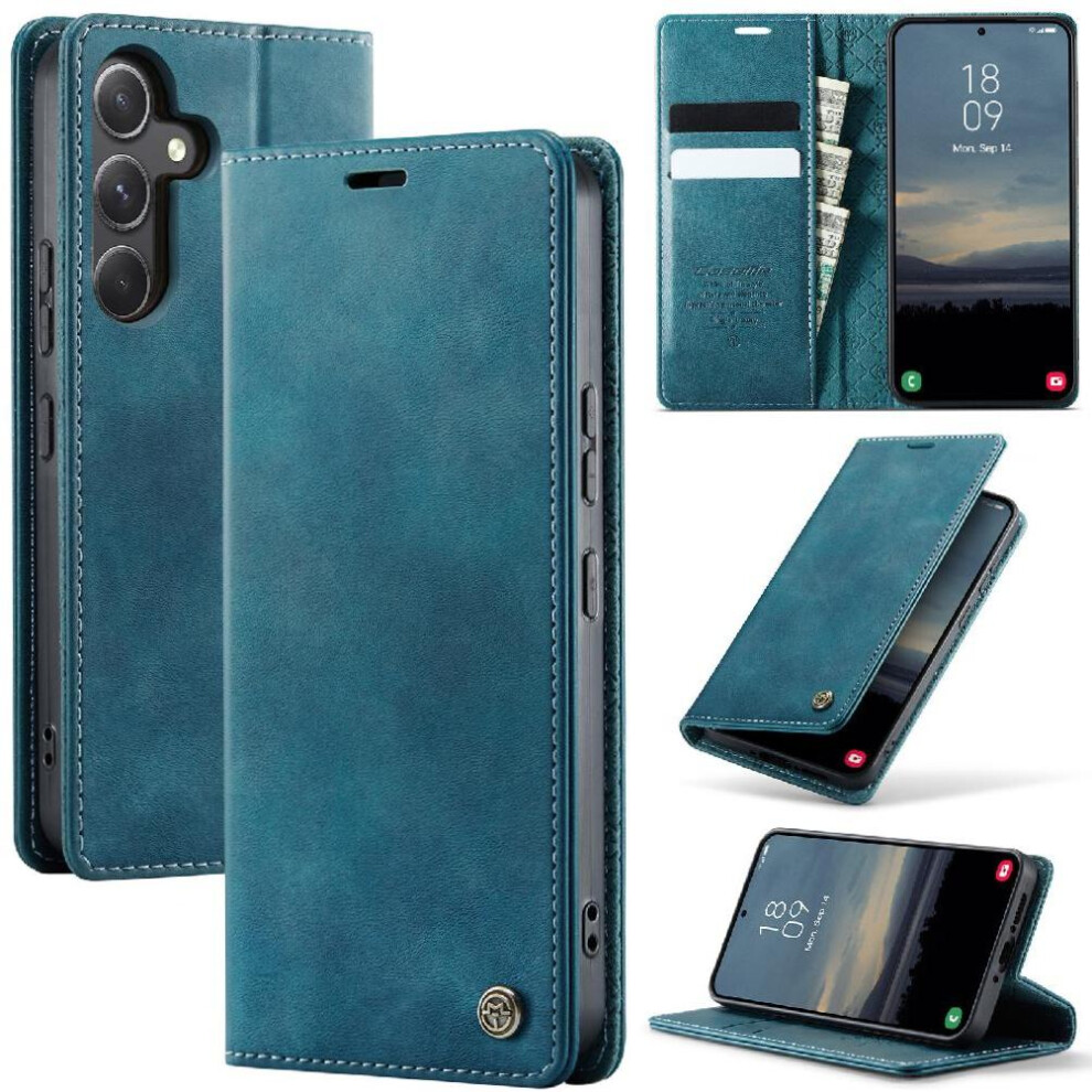 (Blue) Retro Leather Wallet Case For Samsung Galaxy A54 5G Rfid Blocking Adjustable Kickstand Shockproof Protection Blue 764563548491