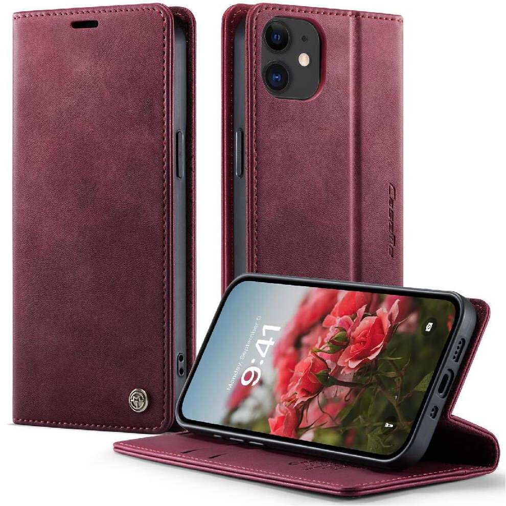 (Red) Retro Leather Wallet Case For Iphone 12 Rfid Blocking Adjustable Kickstand Shockproof Protection Red 764563549535
