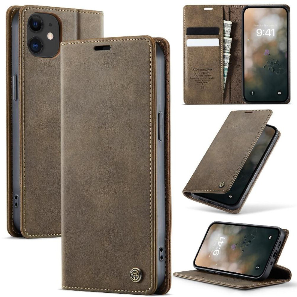 (Brown) Retro Leather Wallet Case For Iphone 12 Rfid Blocking Adjustable Kickstand Shockproof Protection Brown 764563549528