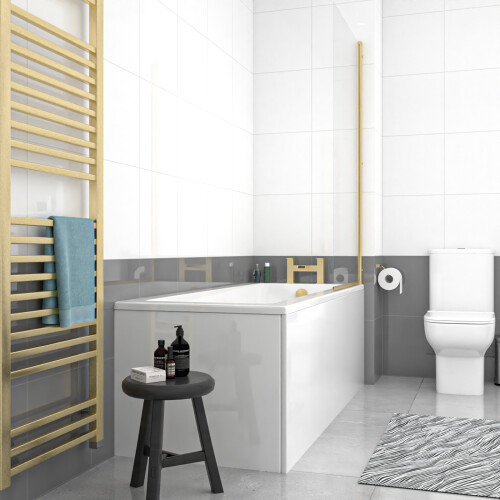 NES Home Nes Home 1700mm Square Bath with Legs and Brushed Brass Frame Square Bath Screen 2