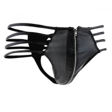 2x Heren Zwarte PU Leren String Voorkant Rits T-Back Ondergoed Onderbroek